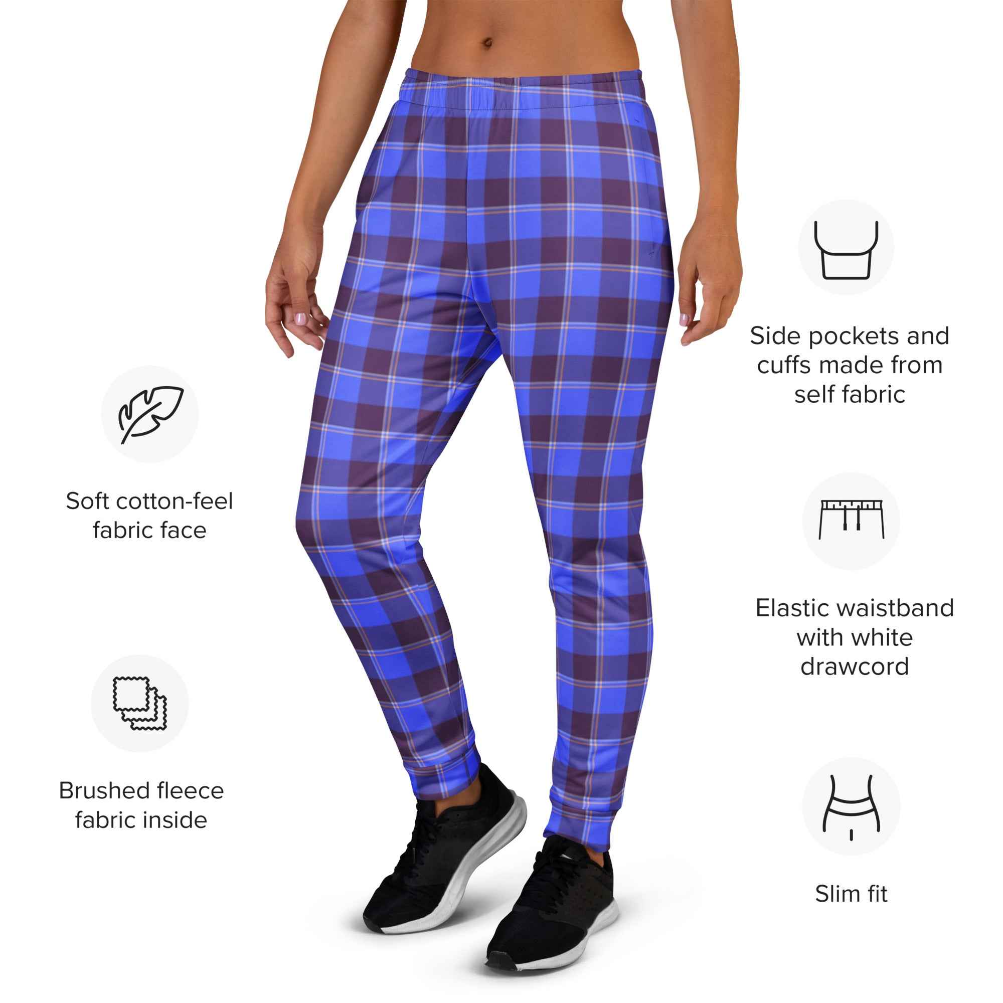 Cornflower Blue and Livid Brown Plaid Women's Joggers - Scottish Squares