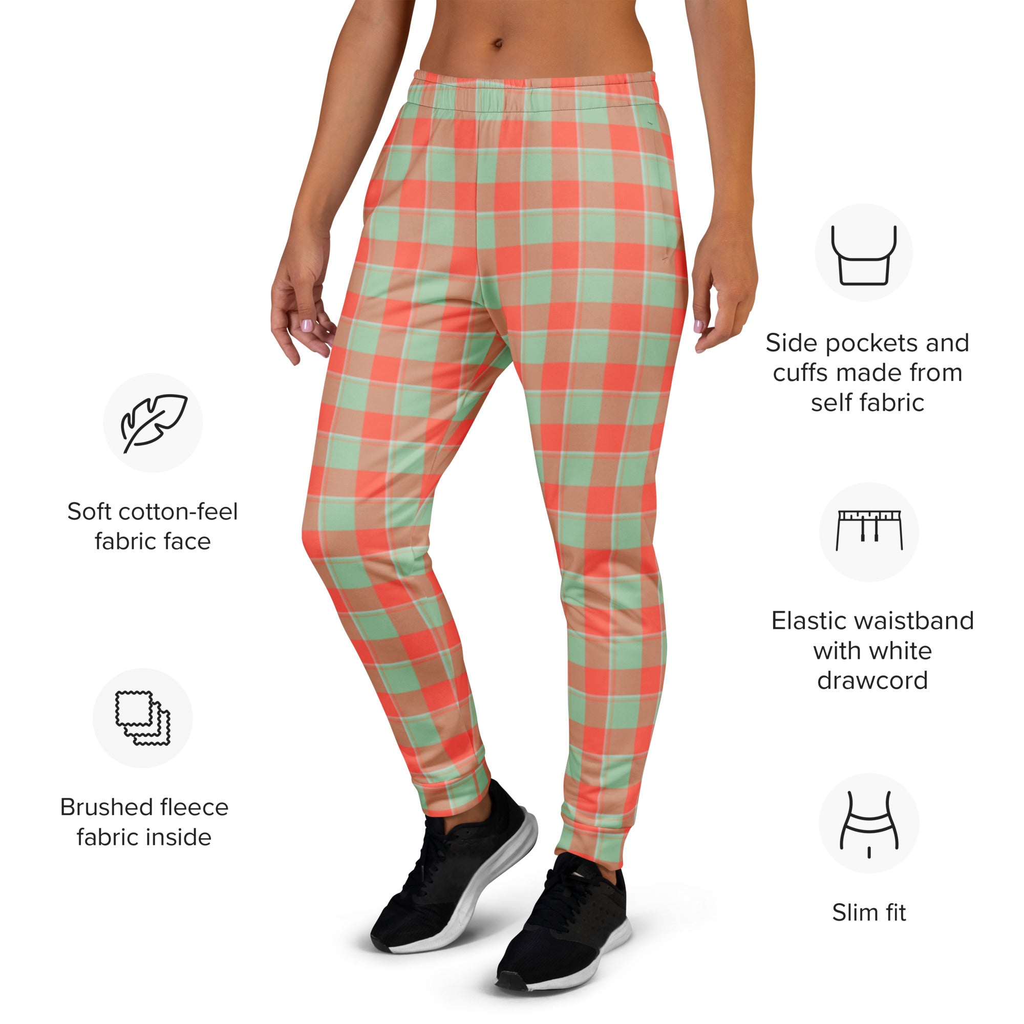 Spring Rain and Persimmon Plaid Women's Joggers - Scottish Squares