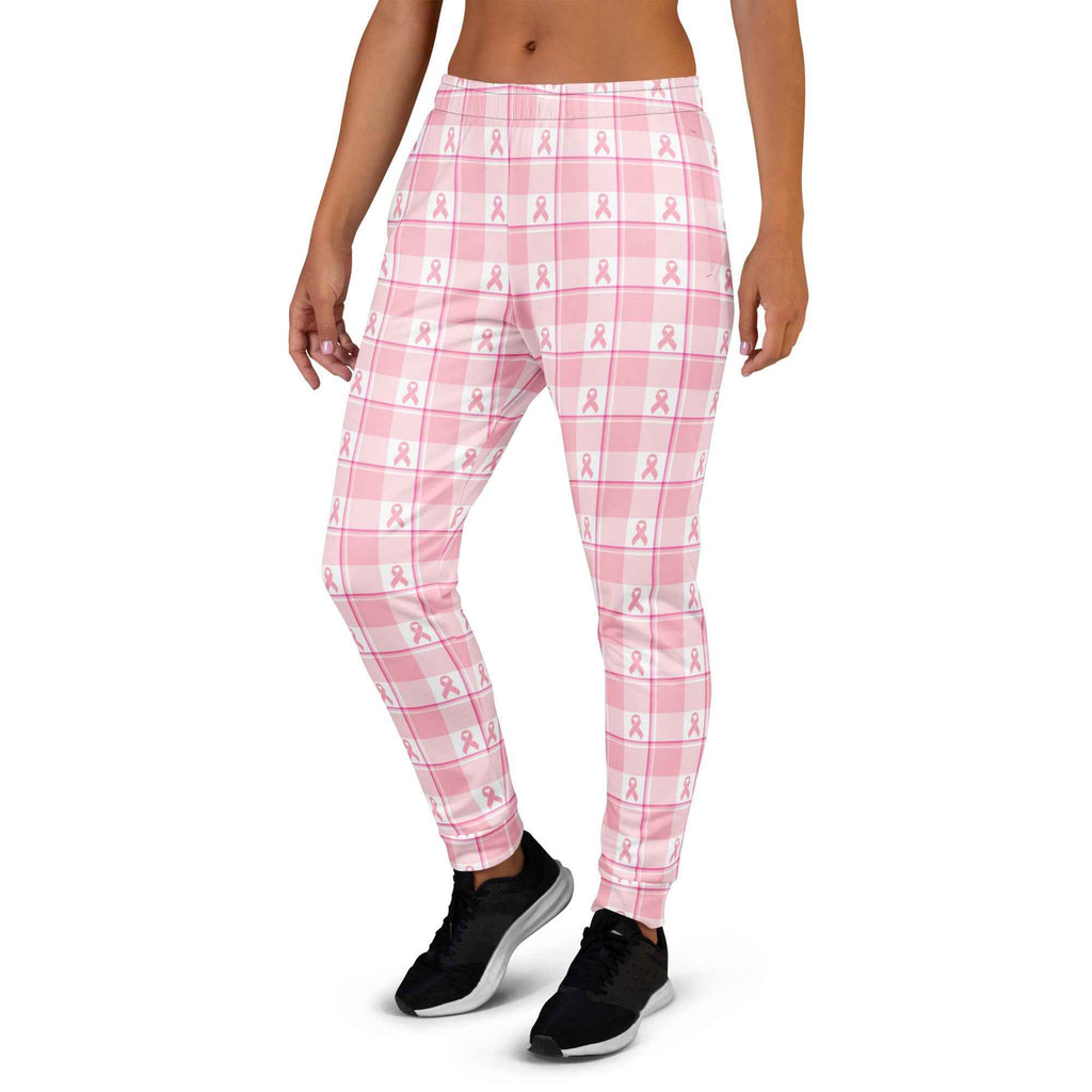 Women's Joggers Breast Cancer Awareness Plaid - Scottish Squares