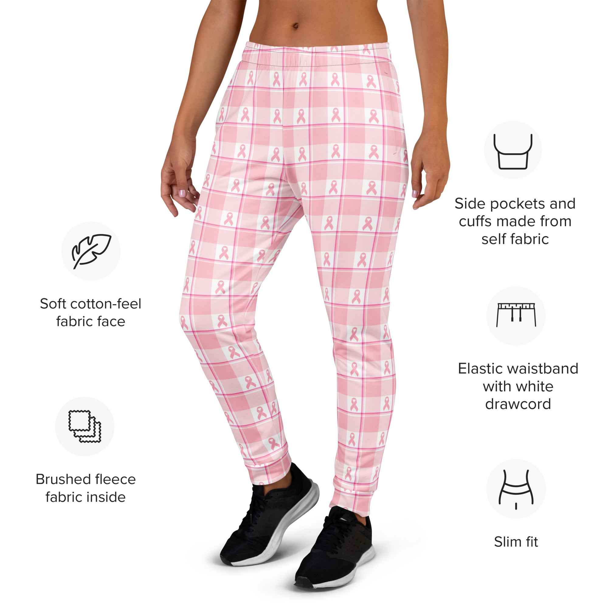 Women's Joggers Breast Cancer Awareness Plaid - Scottish Squares