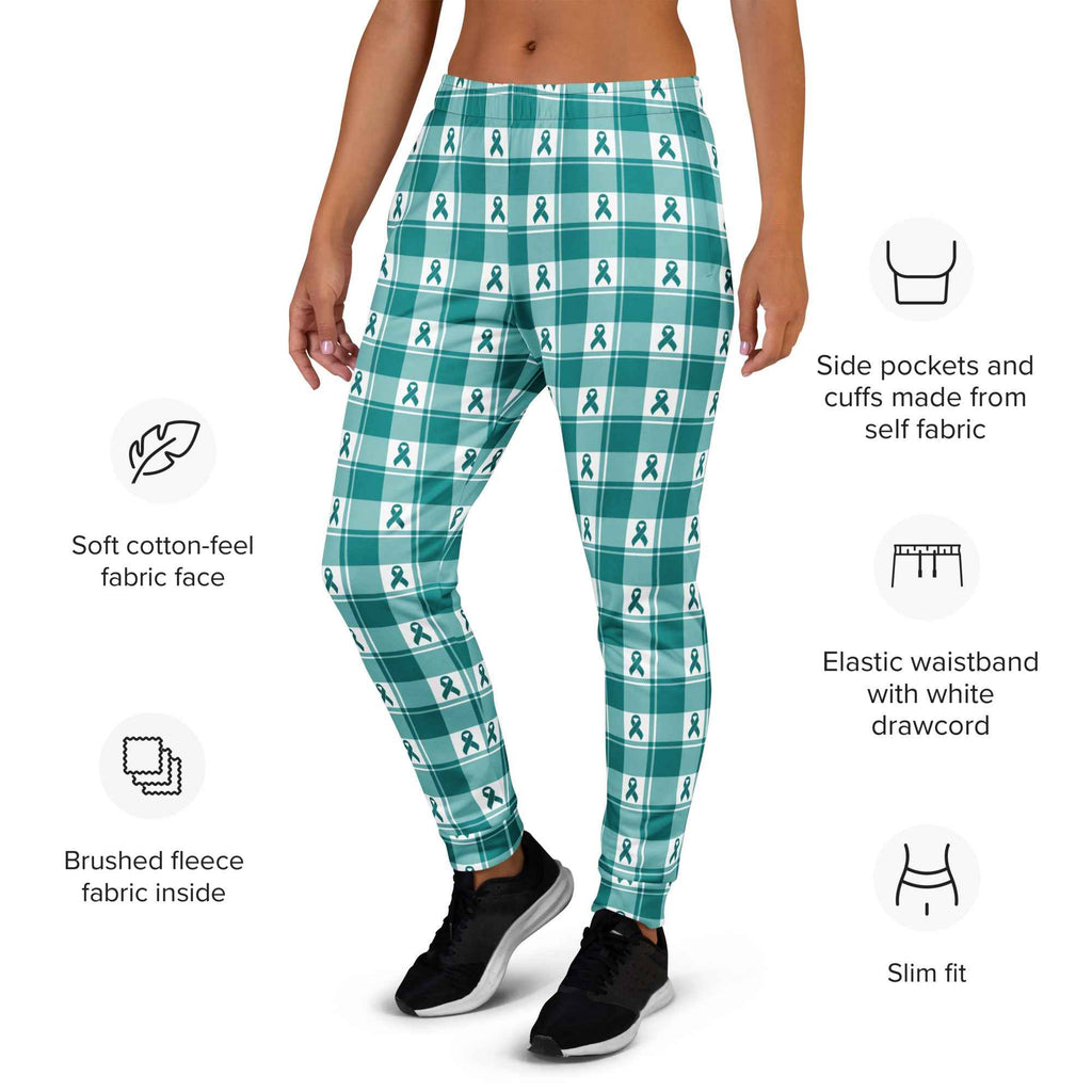 Women's Joggers Cervical Cancer Awareness Plaid, Teal Ribbon, Supportive Gift - Scottish Squares