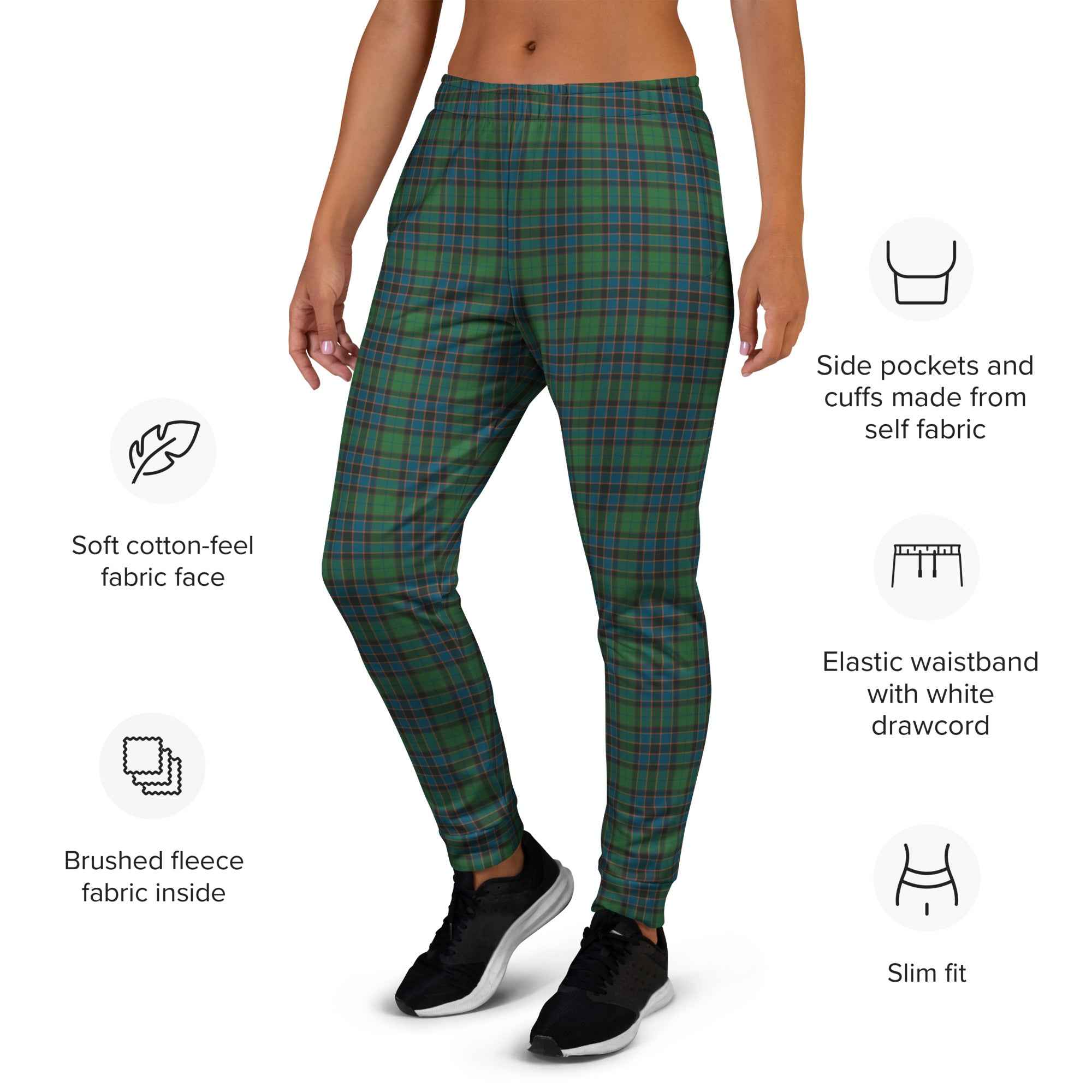 Women's Joggers Green Blue Orange Plaid Tartan