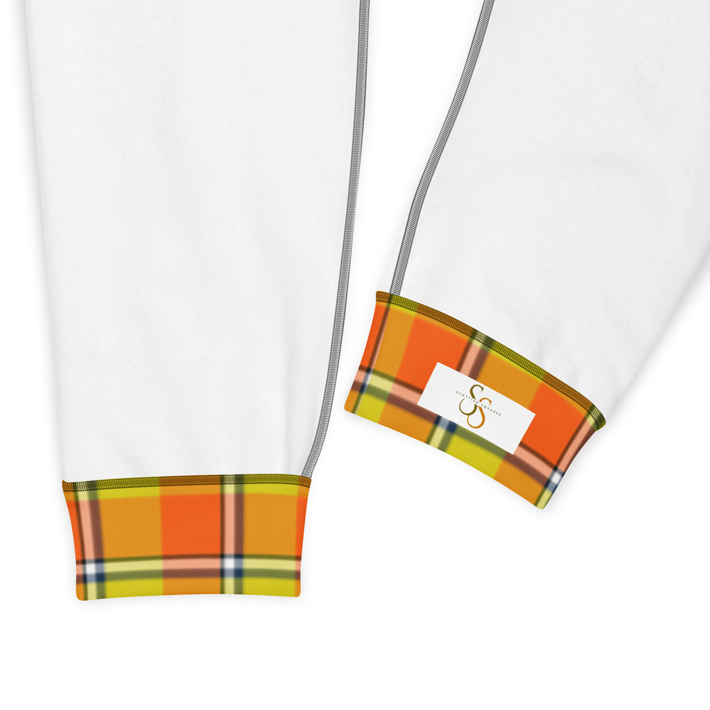 Blaze Orange and Bird Flower Plaid Women's Joggers - Scottish Squares