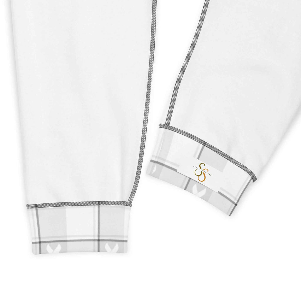 Women's Joggers Lung Cancer Awareness Plaid, White Ribbon, Supportive Gift - Scottish Squares
