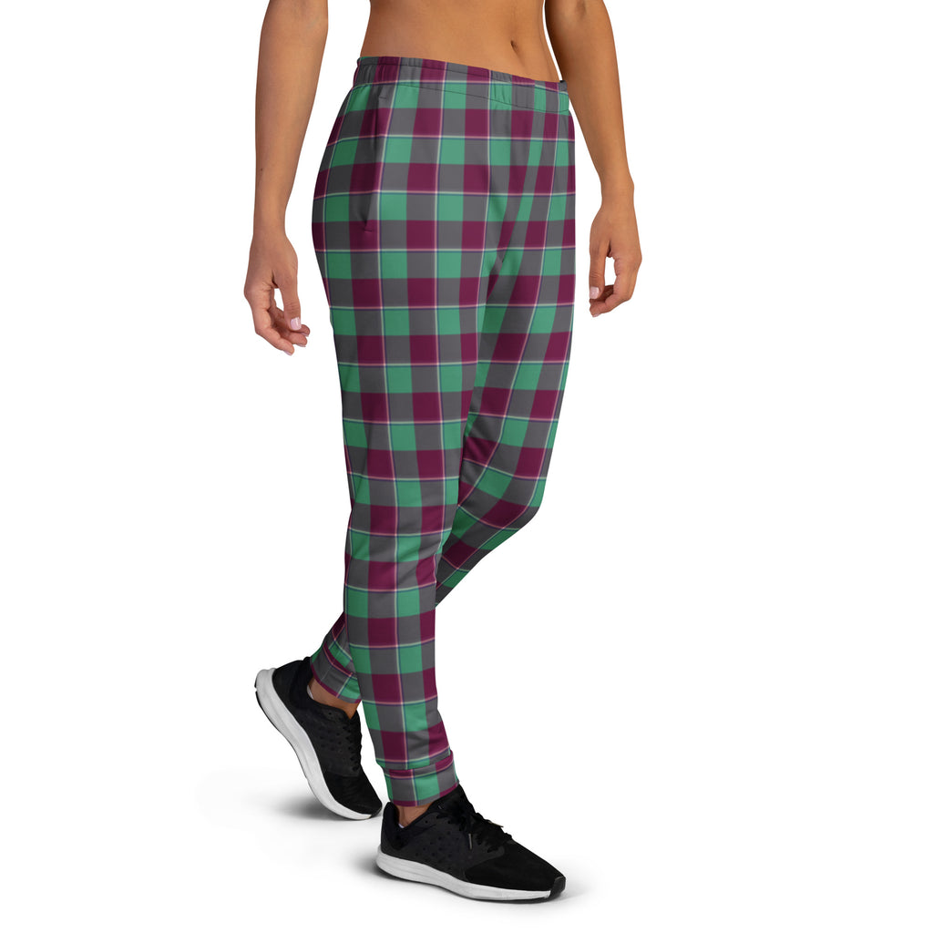 Ocean Green and Mulberry Wood Plaid Women's Joggers - Scottish Squares