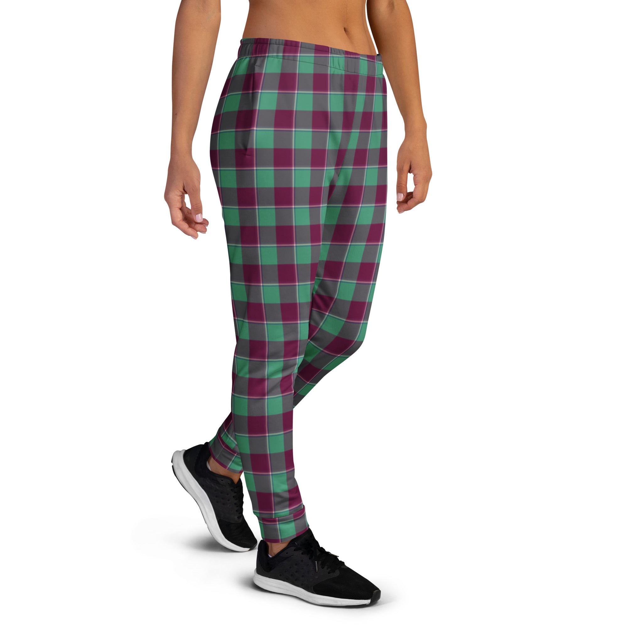 Ocean Green and Mulberry Wood Plaid Women's Joggers - Scottish Squares