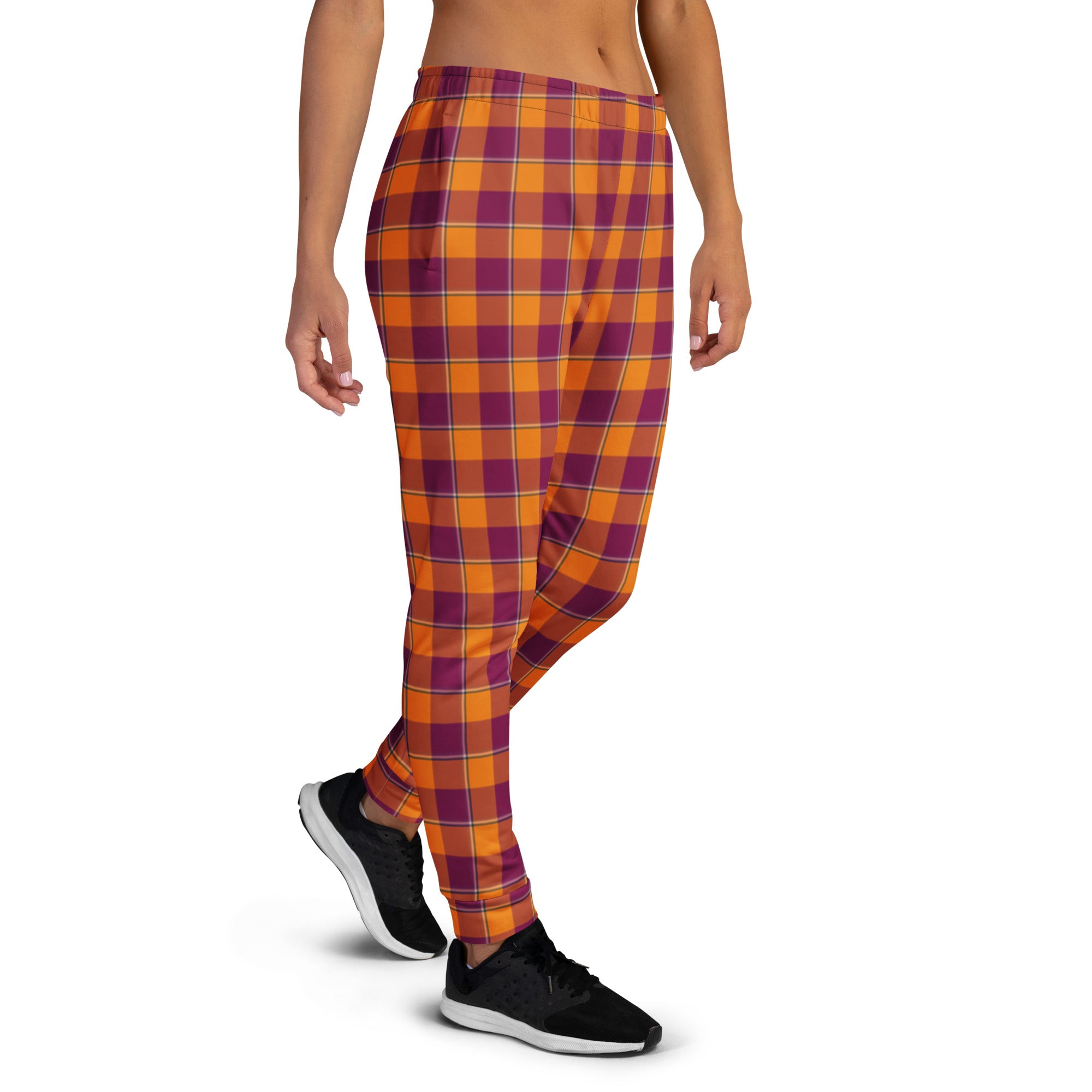 Tahiti Gold and Rose Bud Cherry Plaid Women's Joggers - Scottish Squares