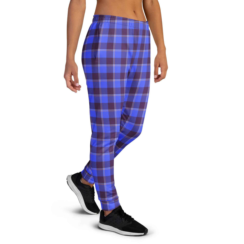 Cornflower Blue and Livid Brown Plaid Women's Joggers - Scottish Squares