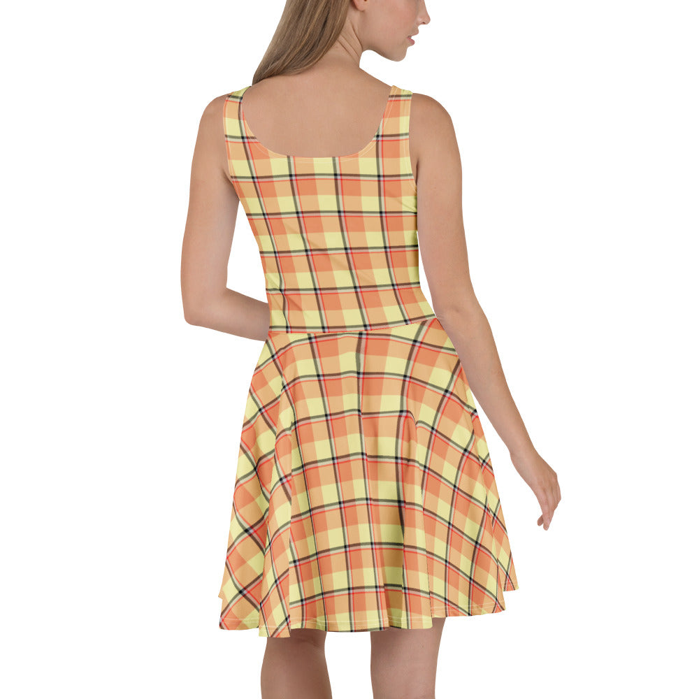 Claystone and Morning Mist Plaid Skater Dress - Scottish Squares