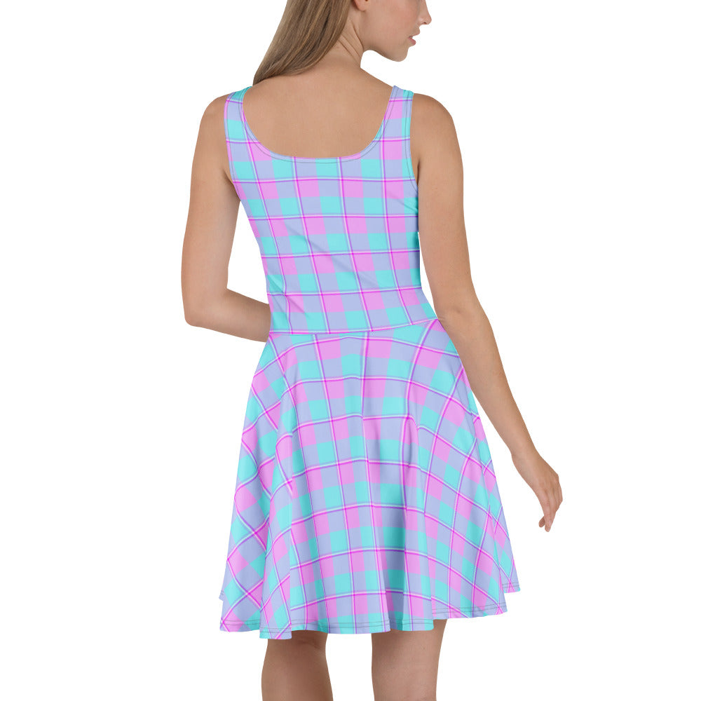 Mauve and Coastal Mist Plaid Skater Dress - Scottish Squares