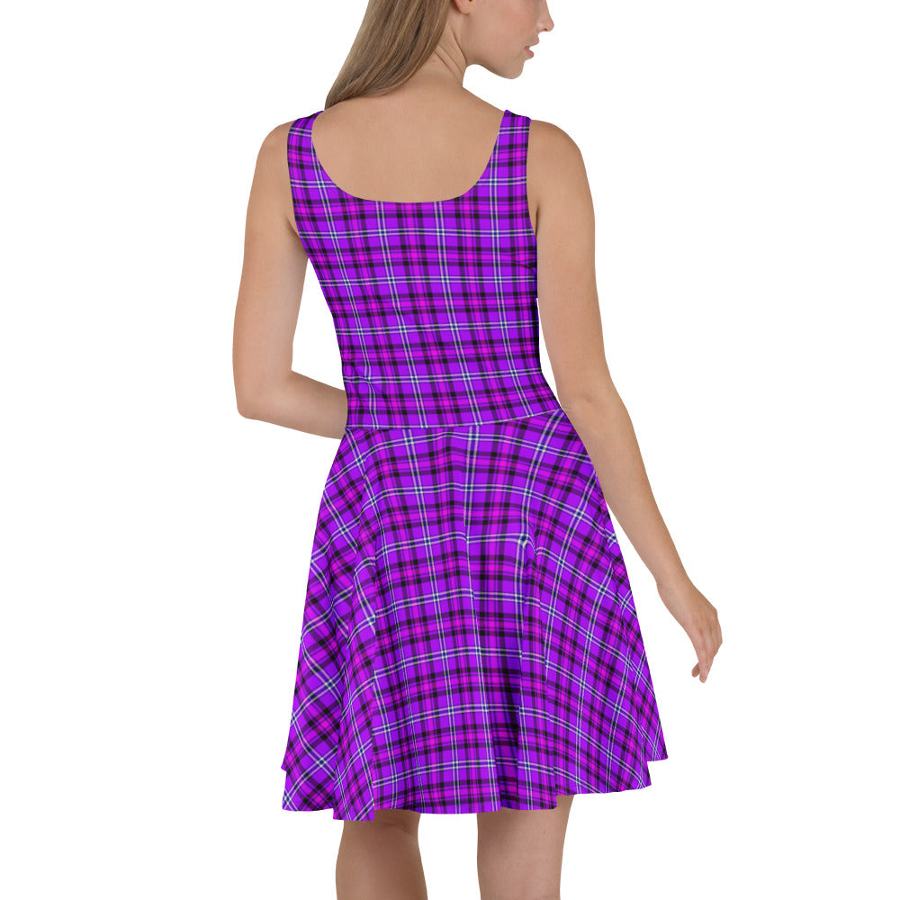 Electric Violet and Fuchsia Plaid Skater Dress - Scottish Squares
