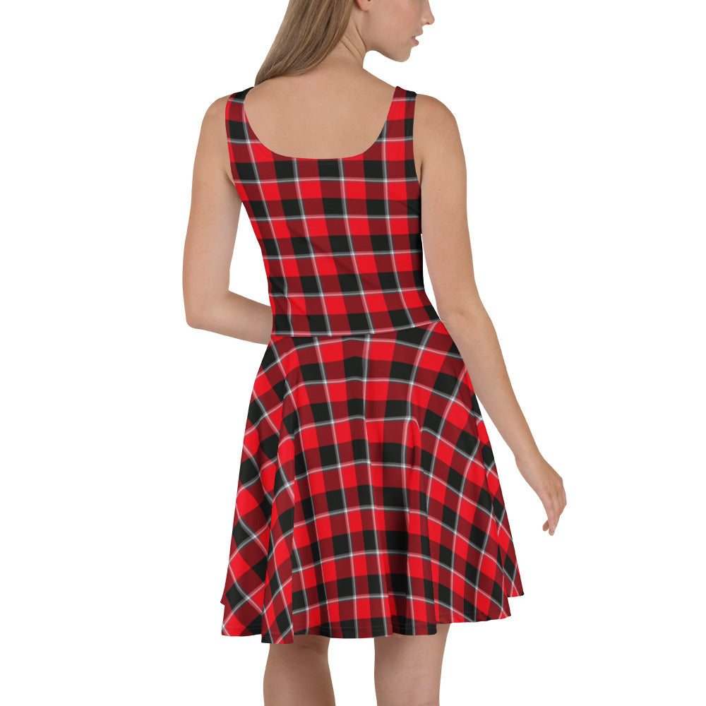 Red Ribbon and Heavy Metal Plaid Skater Dress - Scottish Squares
