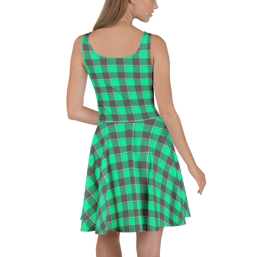 Spring Green and Finlandia Plaid Skater Dress - Scottish Squares