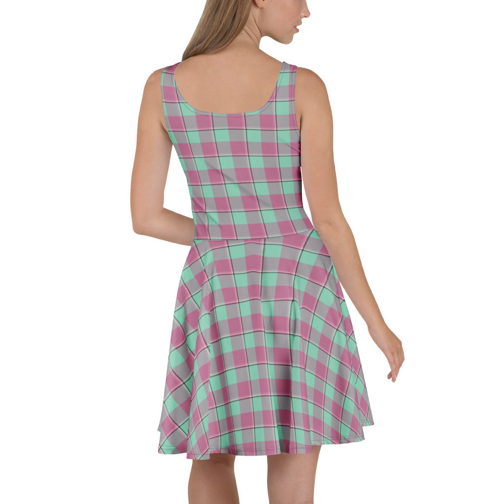 Vista Blue and Turkish Rose Plaid Skater Dress - Scottish Squares