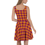 Tahiti Gold and Rose Bud Cherry Plaid Skater Dress - Scottish Squares
