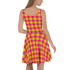 Corn and Razzmatazz Plaid Skater Dress - Scottish Squares