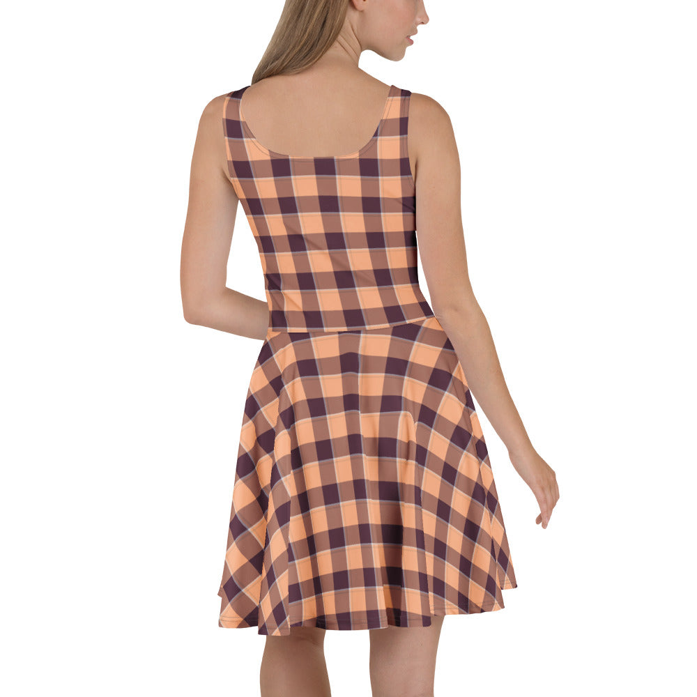 Hit Pink and Livid Brown Plaid Skater Dress - Scottish Squares