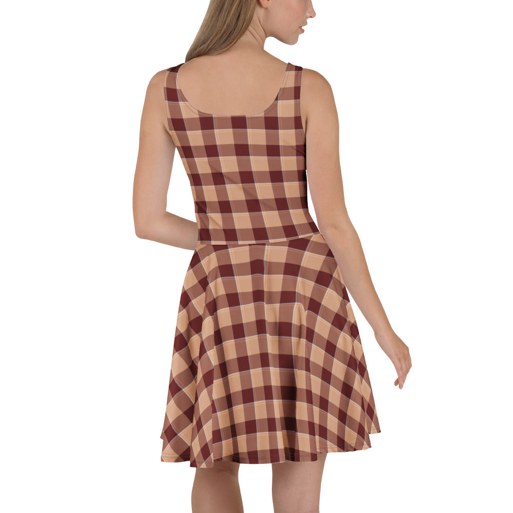 Whiskey and Livid Brown Plaid Skater Dress - Scottish Squares