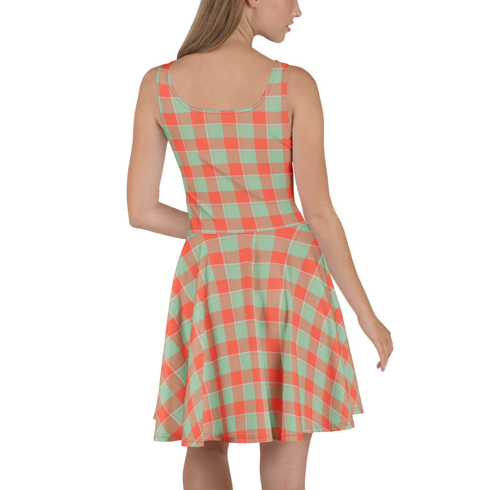 Spring Rain and Persimmon Plaid Skater Dress - Scottish Squares