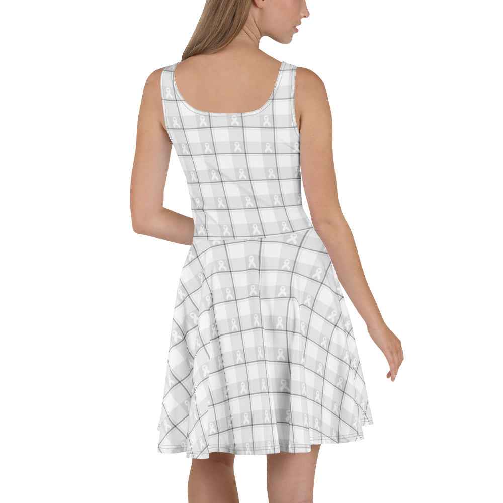 Skater Dress Lung Cancer Awareness Plaid, White Ribbon, Supportive Gift - Scottish Squares