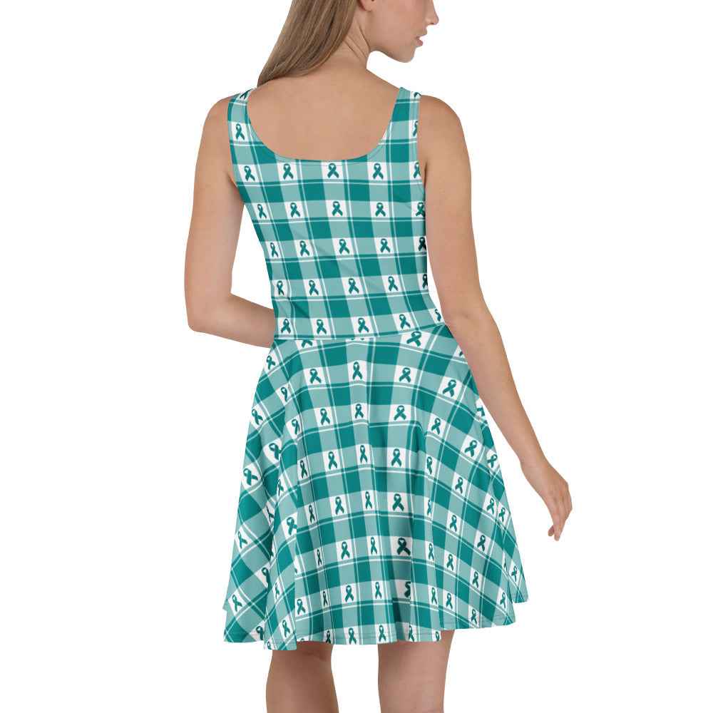 Skater Dress Cervical Cancer Awareness Plaid, Teal Ribbon, Supportive Gift - Scottish Squares