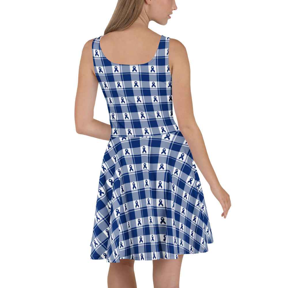 Skater Dress Colorectal Cancer Awareness Plaid, Dark Blue Ribbon, Supportive Gift - Scottish Squares