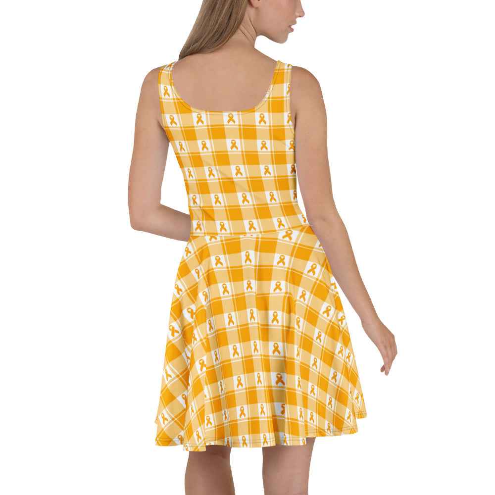 Skater Dress Kidney Cancer Awareness Plaid, Orange Ribbon, Supportive Gift - Scottish Squares