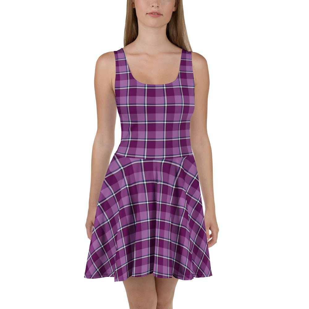 Purple and Trendy Pink Plaid Skater Dress - Scottish Squares