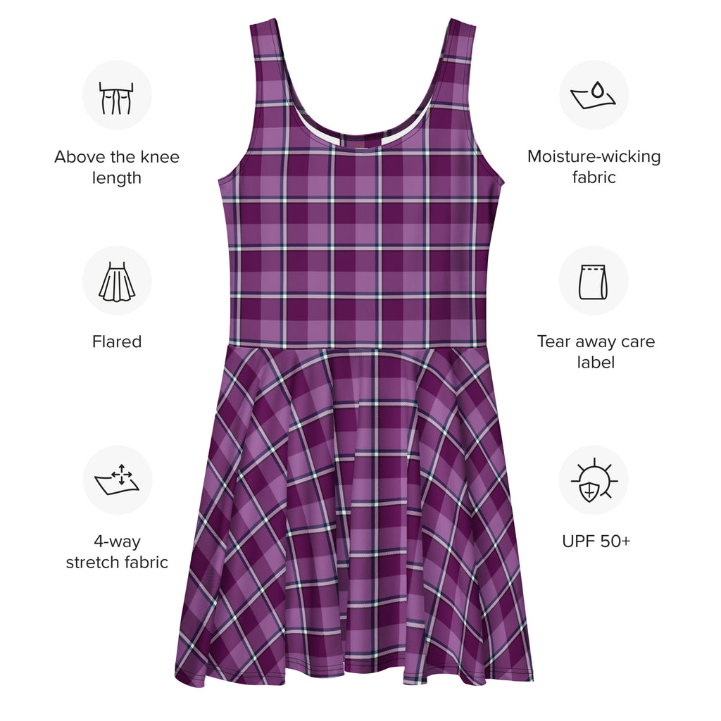 Purple and Trendy Pink Plaid Skater Dress - Scottish Squares