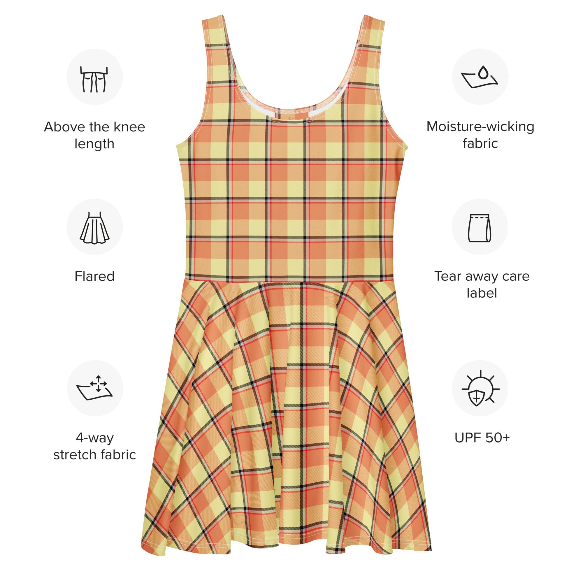 Claystone and Morning Mist Plaid Skater Dress - Scottish Squares