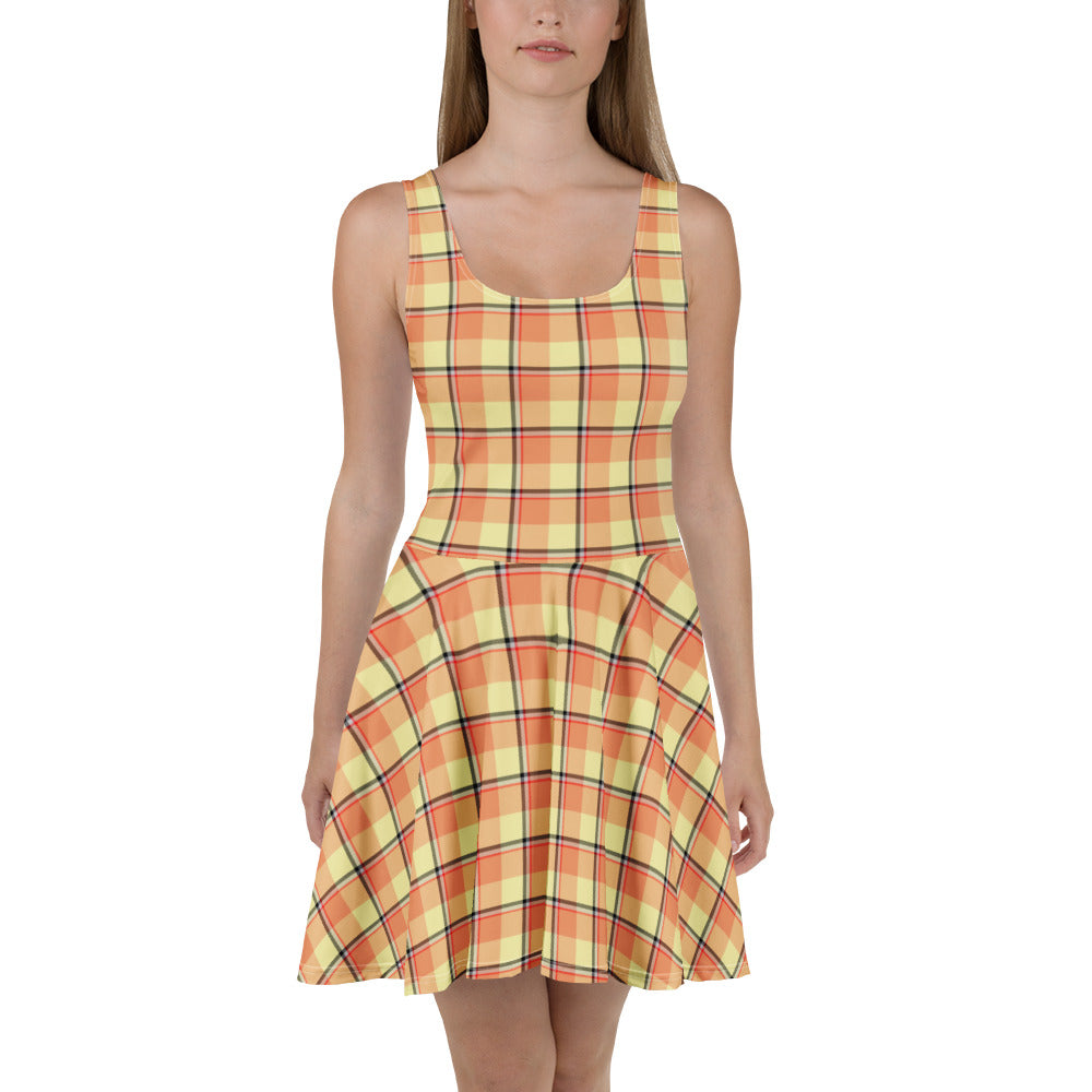 Claystone and Morning Mist Plaid Skater Dress - Scottish Squares