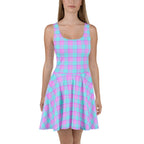 Mauve and Coastal Mist Plaid Skater Dress - Scottish Squares