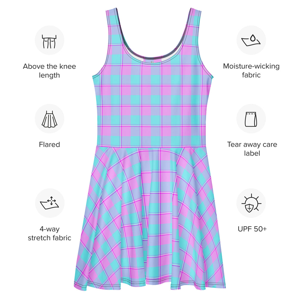 Mauve and Coastal Mist Plaid Skater Dress - Scottish Squares