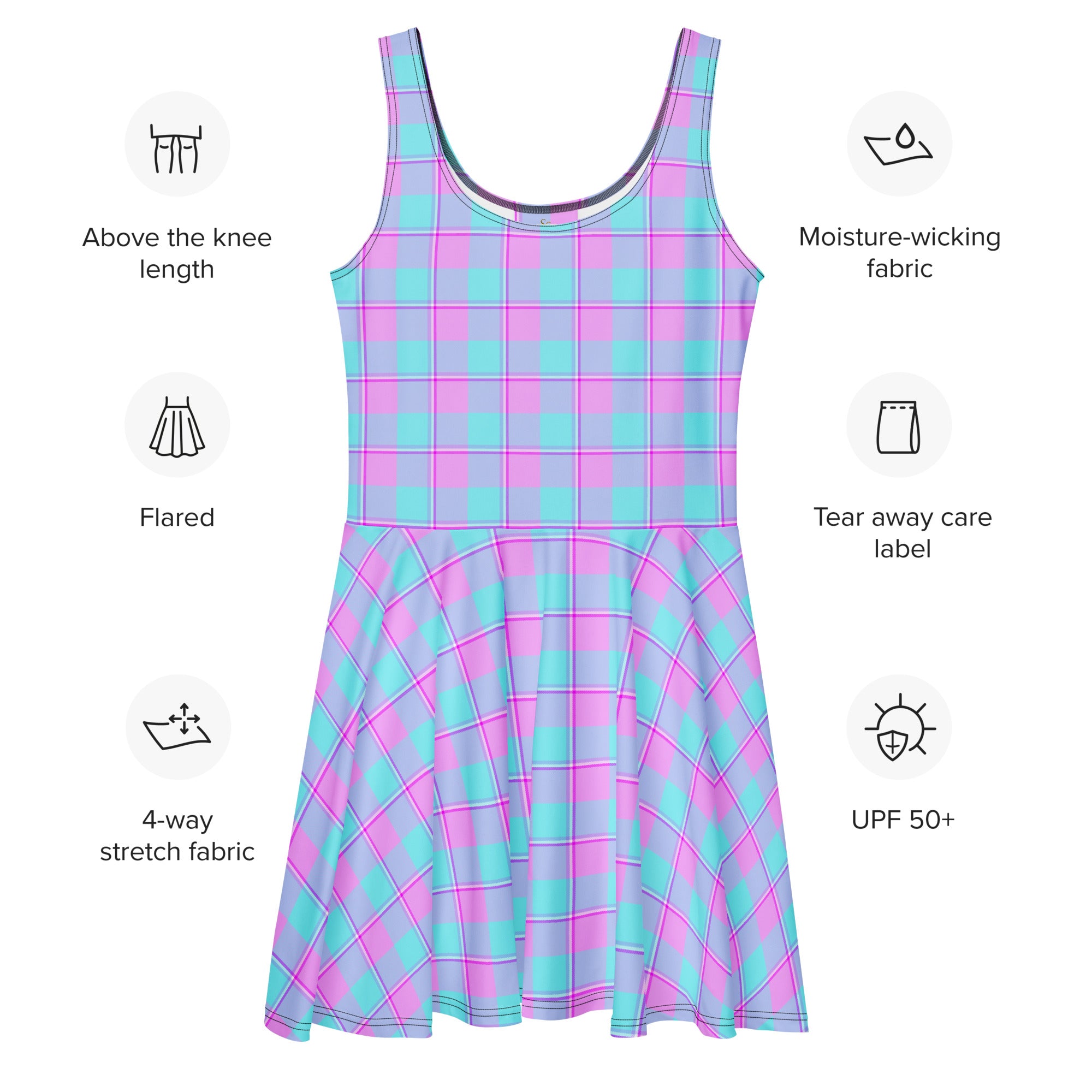 Mauve and Coastal Mist Plaid Skater Dress - Scottish Squares