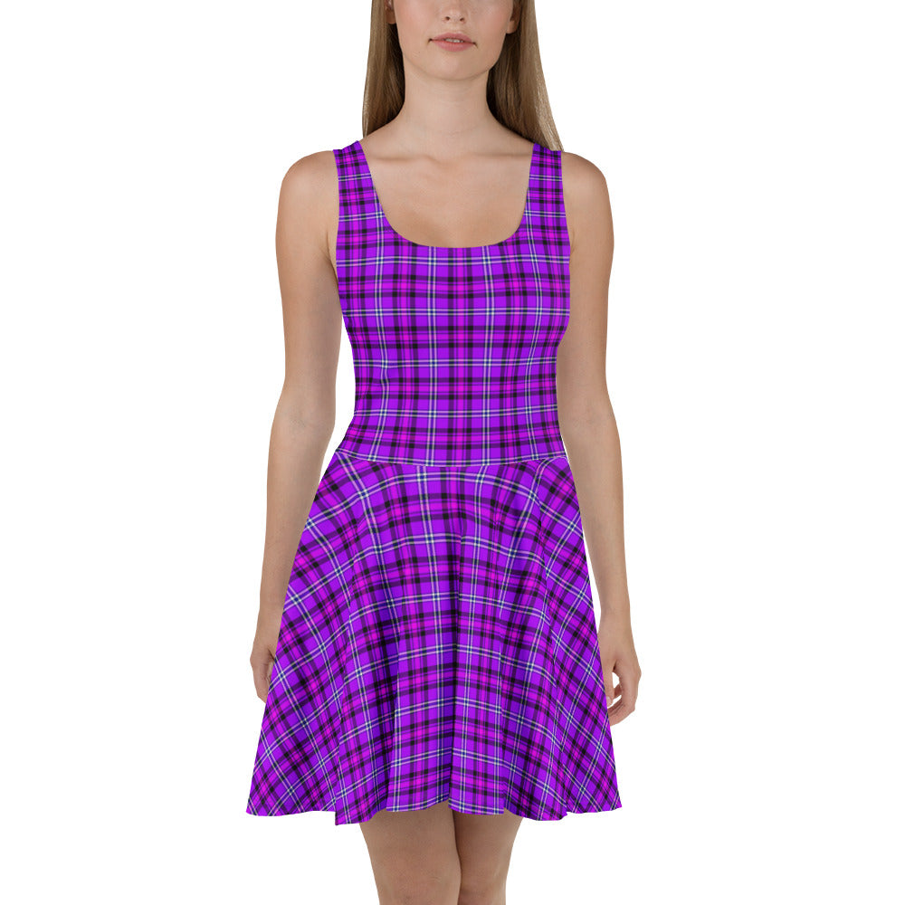 Electric Violet and Fuchsia Plaid Skater Dress - Scottish Squares