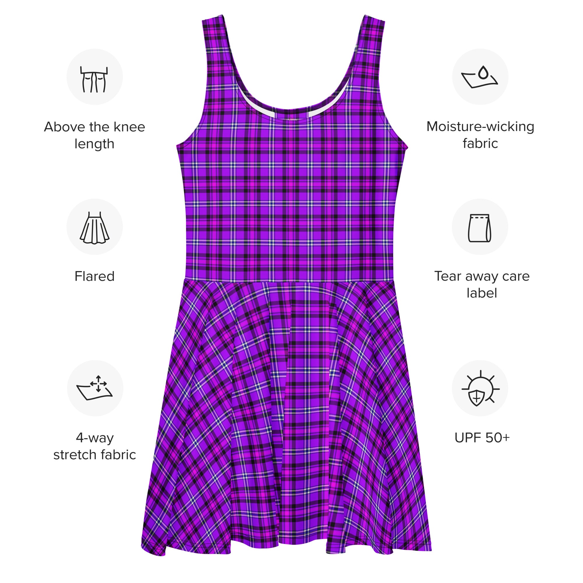 Electric Violet and Fuchsia Plaid Skater Dress - Scottish Squares