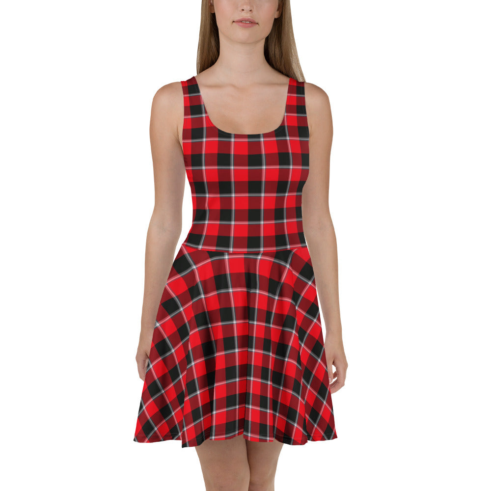 Red Ribbon and Heavy Metal Plaid Skater Dress - Scottish Squares
