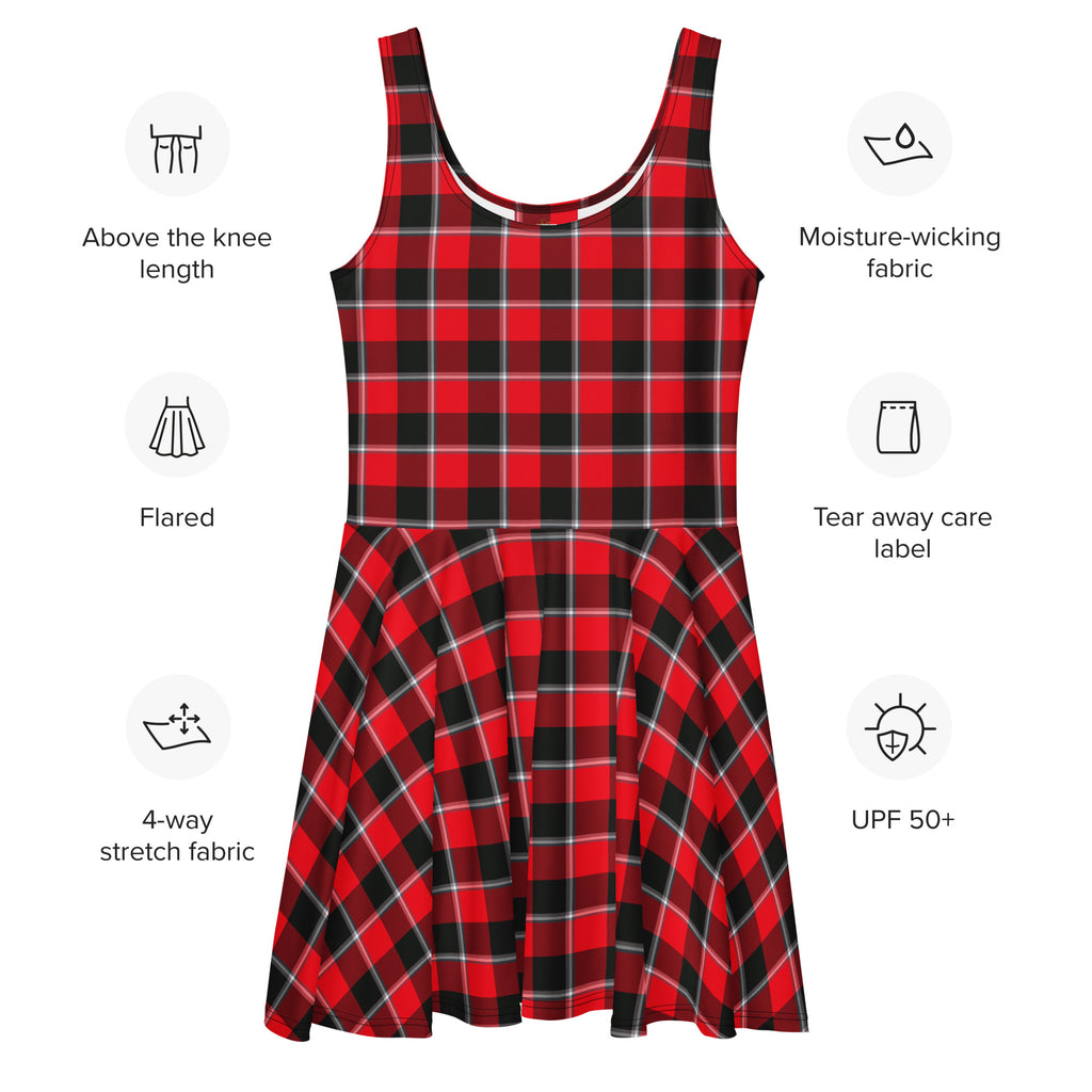 Red Ribbon and Heavy Metal Plaid Skater Dress - Scottish Squares