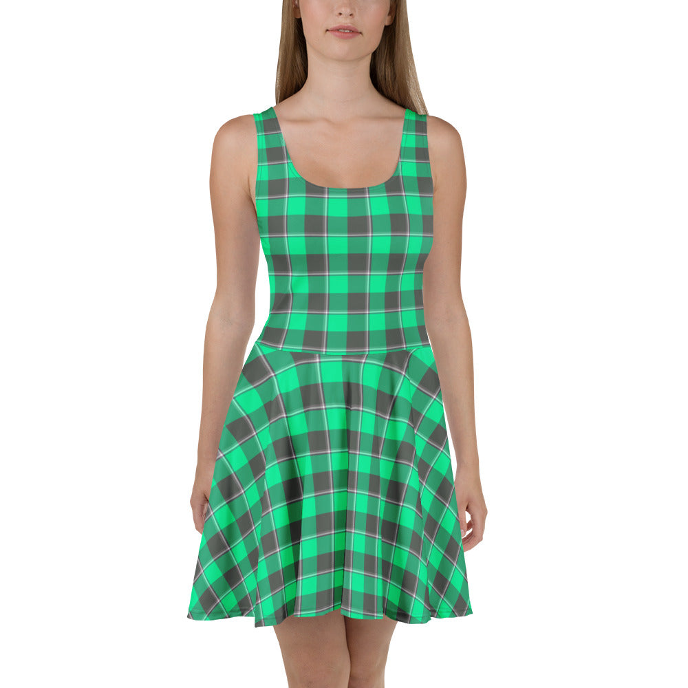Spring Green and Finlandia Plaid Skater Dress - Scottish Squares