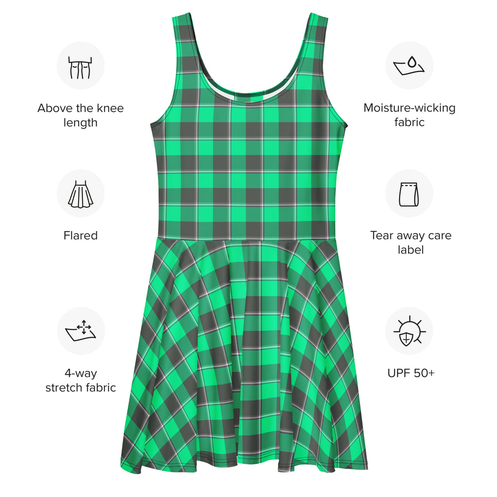 Spring Green and Finlandia Plaid Skater Dress - Scottish Squares