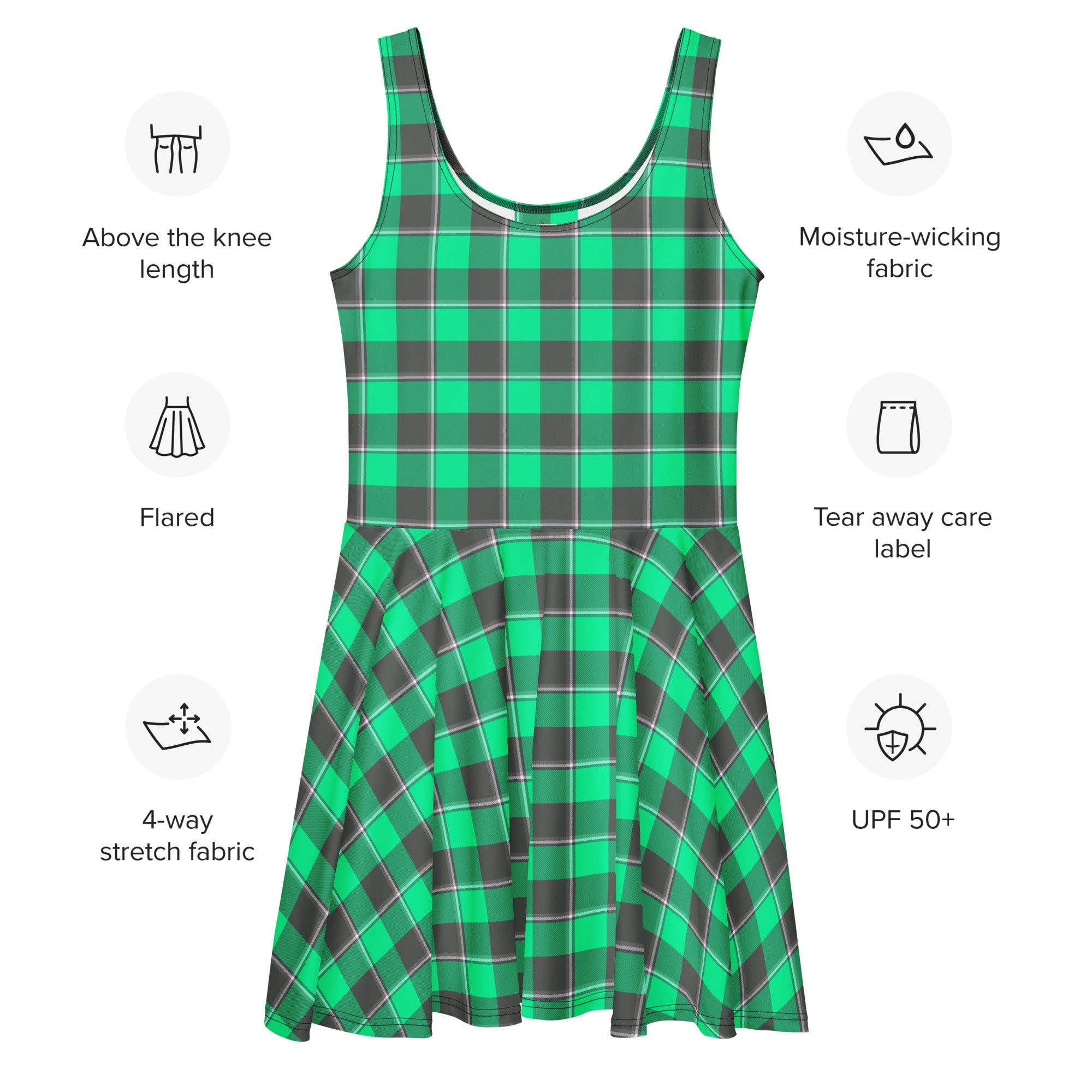 Spring Green and Finlandia Plaid Skater Dress - Scottish Squares
