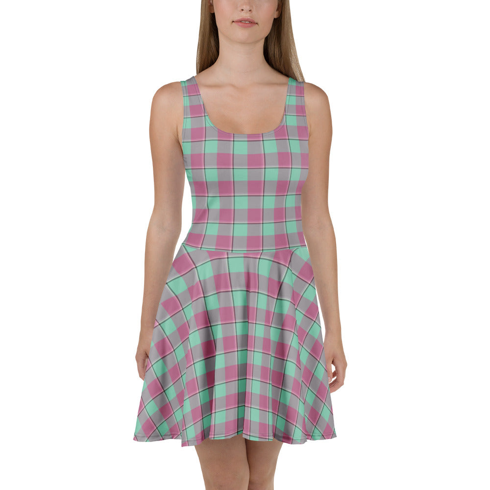 Vista Blue and Turkish Rose Plaid Skater Dress - Scottish Squares