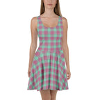 Vista Blue and Turkish Rose Plaid Skater Dress - Scottish Squares