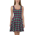 Ocean Green and Mulberry Wood Plaid Skater Dress - Scottish Squares