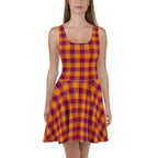 Tahiti Gold and Rose Bud Cherry Plaid Skater Dress - Scottish Squares