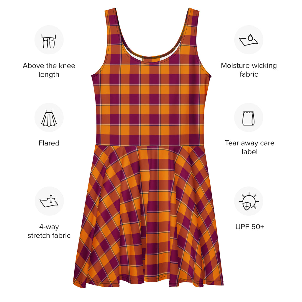 Tahiti Gold and Rose Bud Cherry Plaid Skater Dress - Scottish Squares