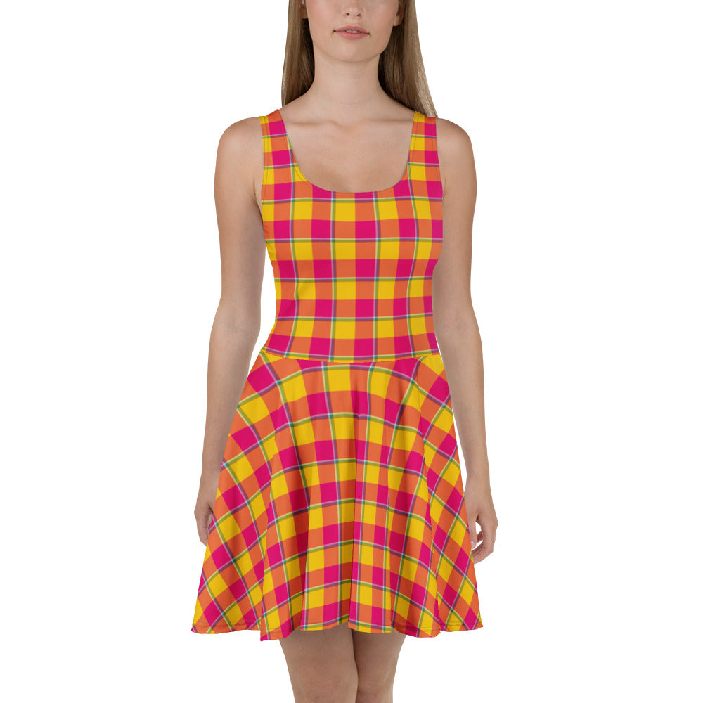 Corn and Razzmatazz Plaid Skater Dress - Scottish Squares