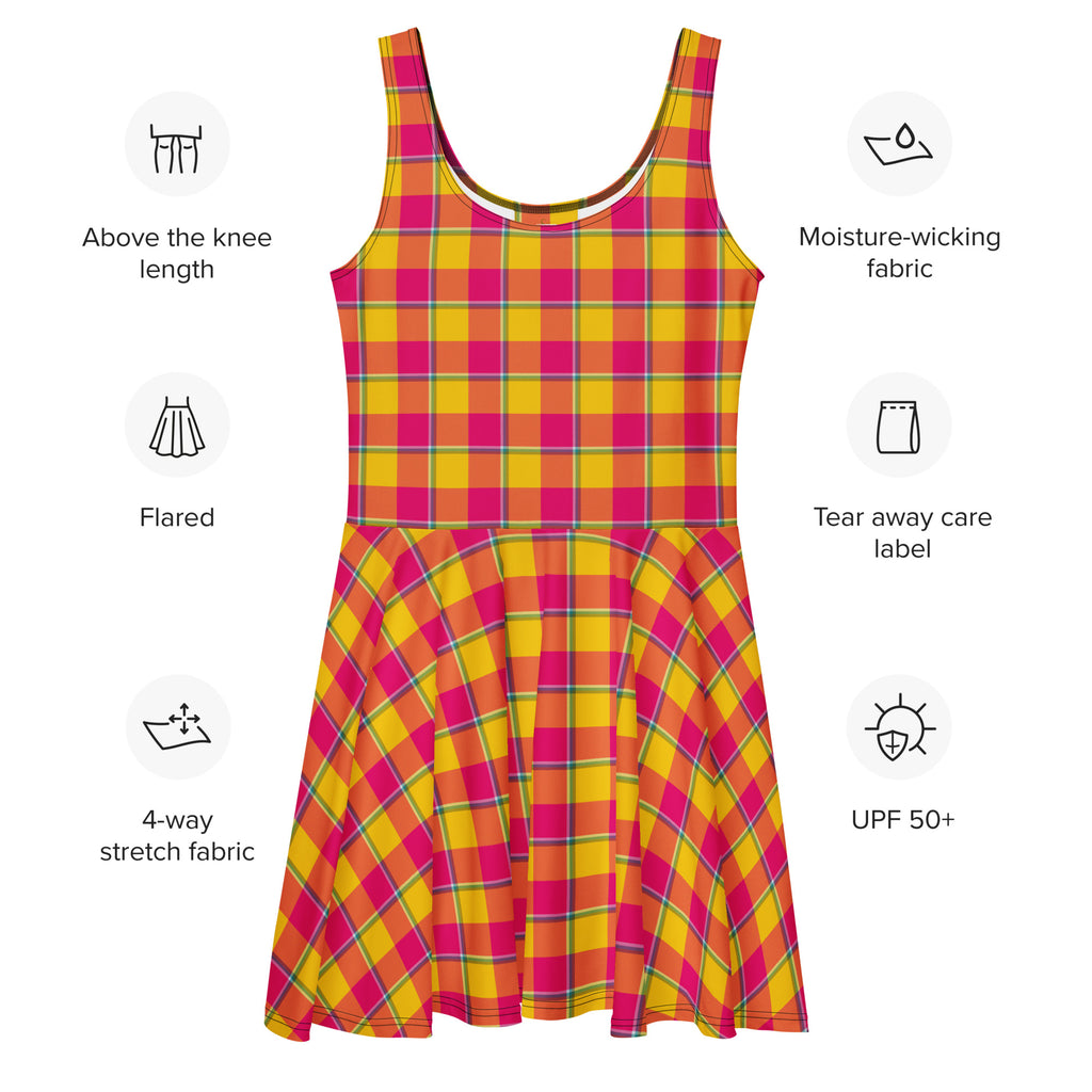 Corn and Razzmatazz Plaid Skater Dress - Scottish Squares