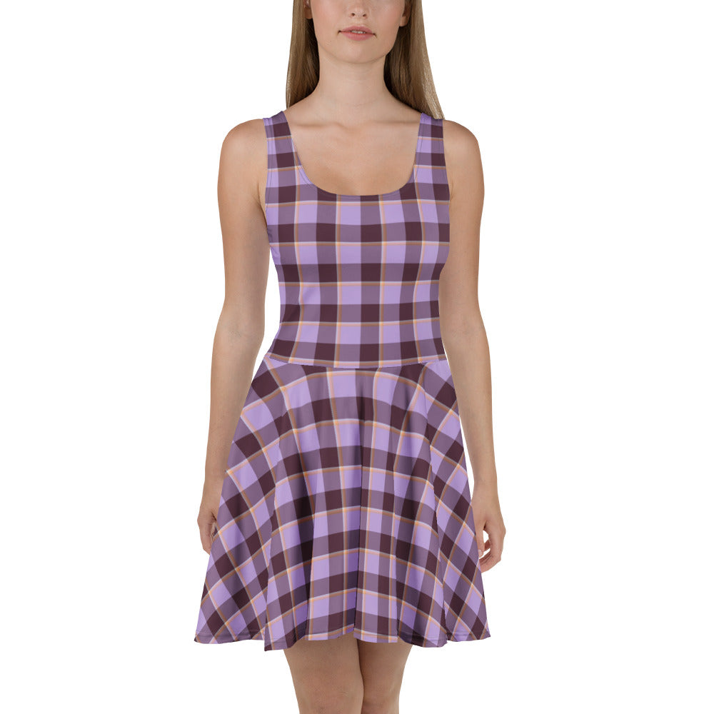 Light Wisteria and Livid Brown Plaid Skater Dress - Scottish Squares