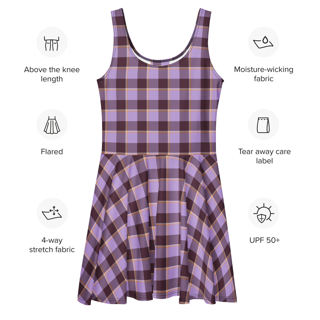 Light Wisteria and Livid Brown Plaid Skater Dress - Scottish Squares
